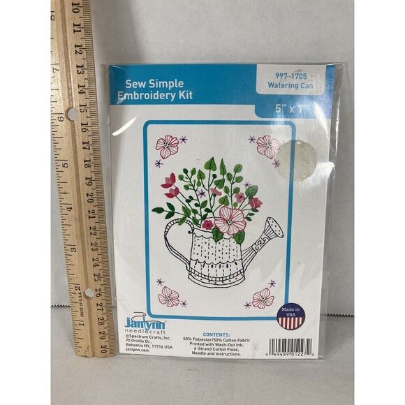 Janlynn Sew Simple Embroidary Kit Watering Can 5 x 7 #997-1705 Made In USA - Picture 3 of 5